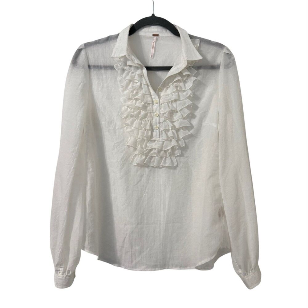 Free People Ruffle Top‎ XS White Edwardian Coastal Victorian Lightweight